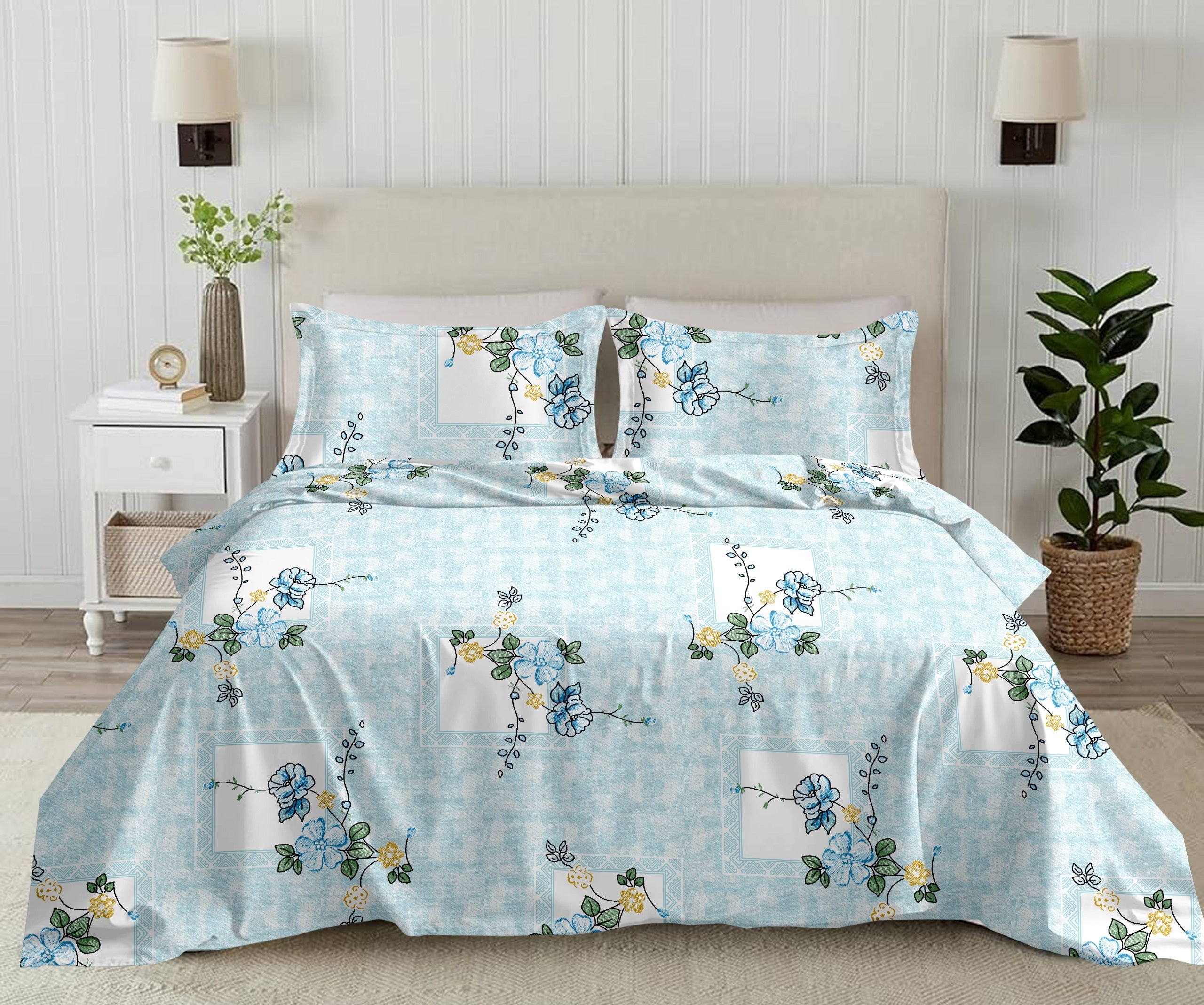 Blue Botanical Lattice Quilt Cover Set