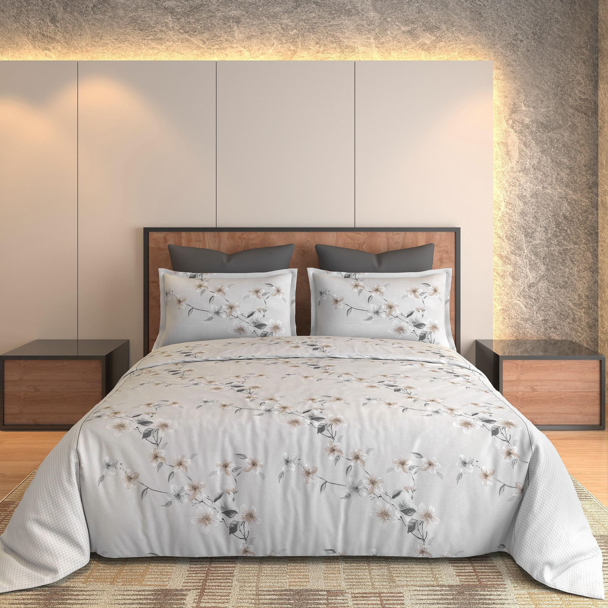 Taupe Cherry Blossom Bedsheet Set