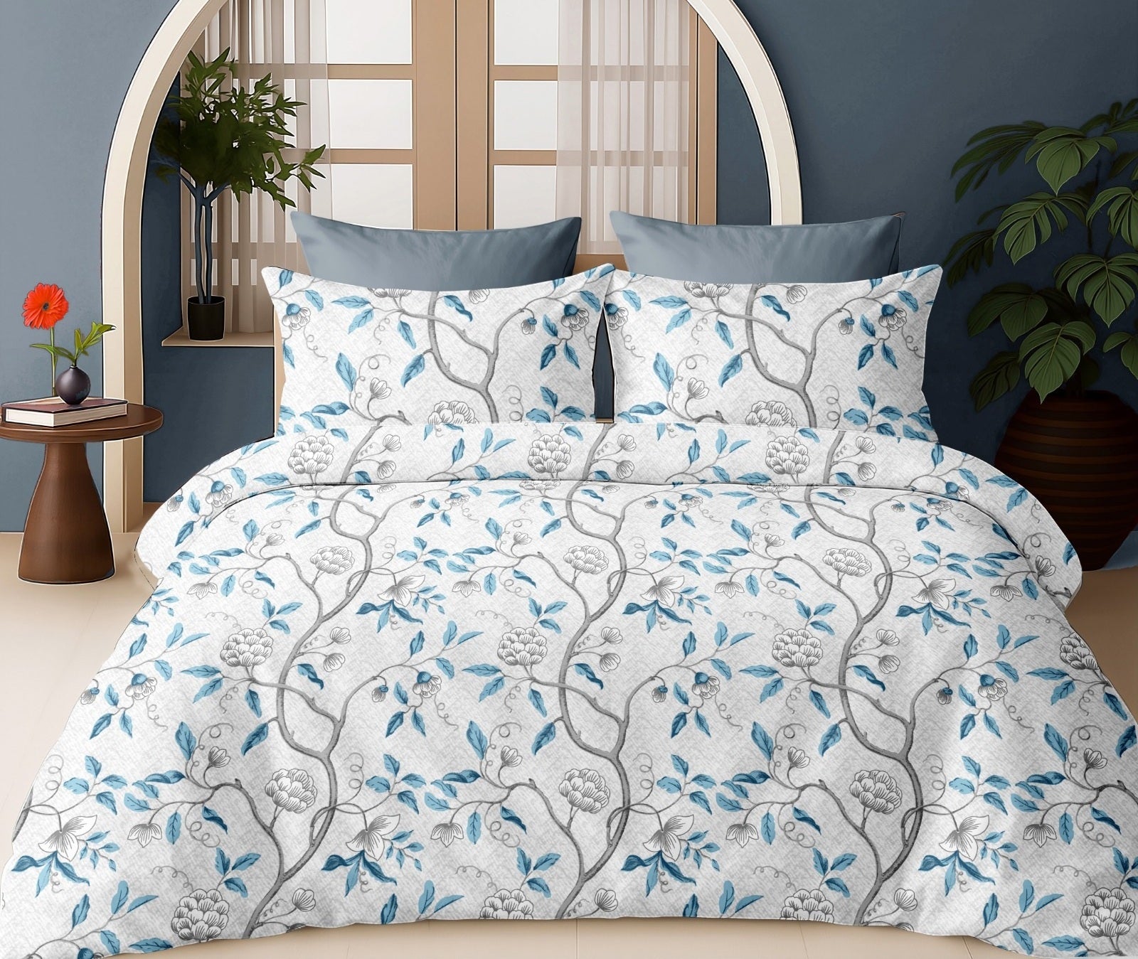 Blue Floral Vine Quilt Cover Set