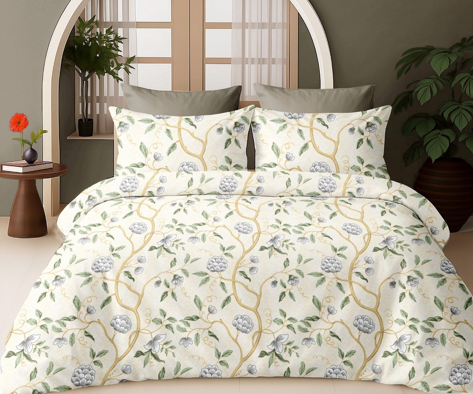 Green Floral Vine Quilt Cover Set