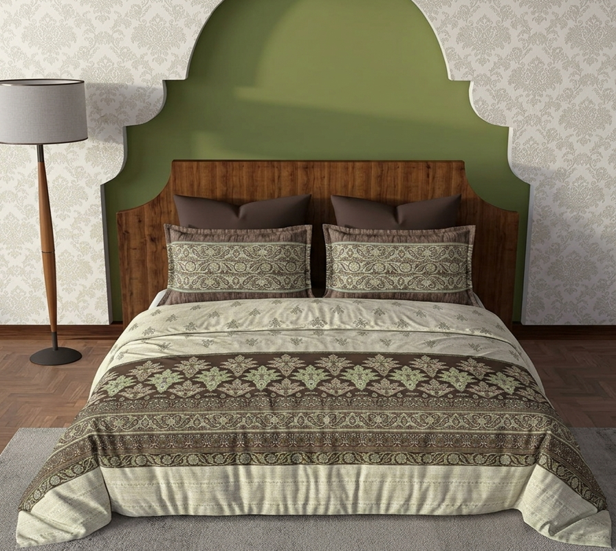 Imperial Olive Kalamkari Bedsheet Set